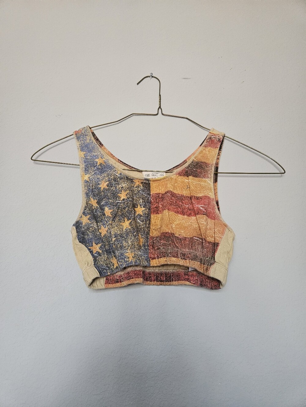 Teen Women's American Flag Distressed Vintage Look Crop Bralette Stretch Top L